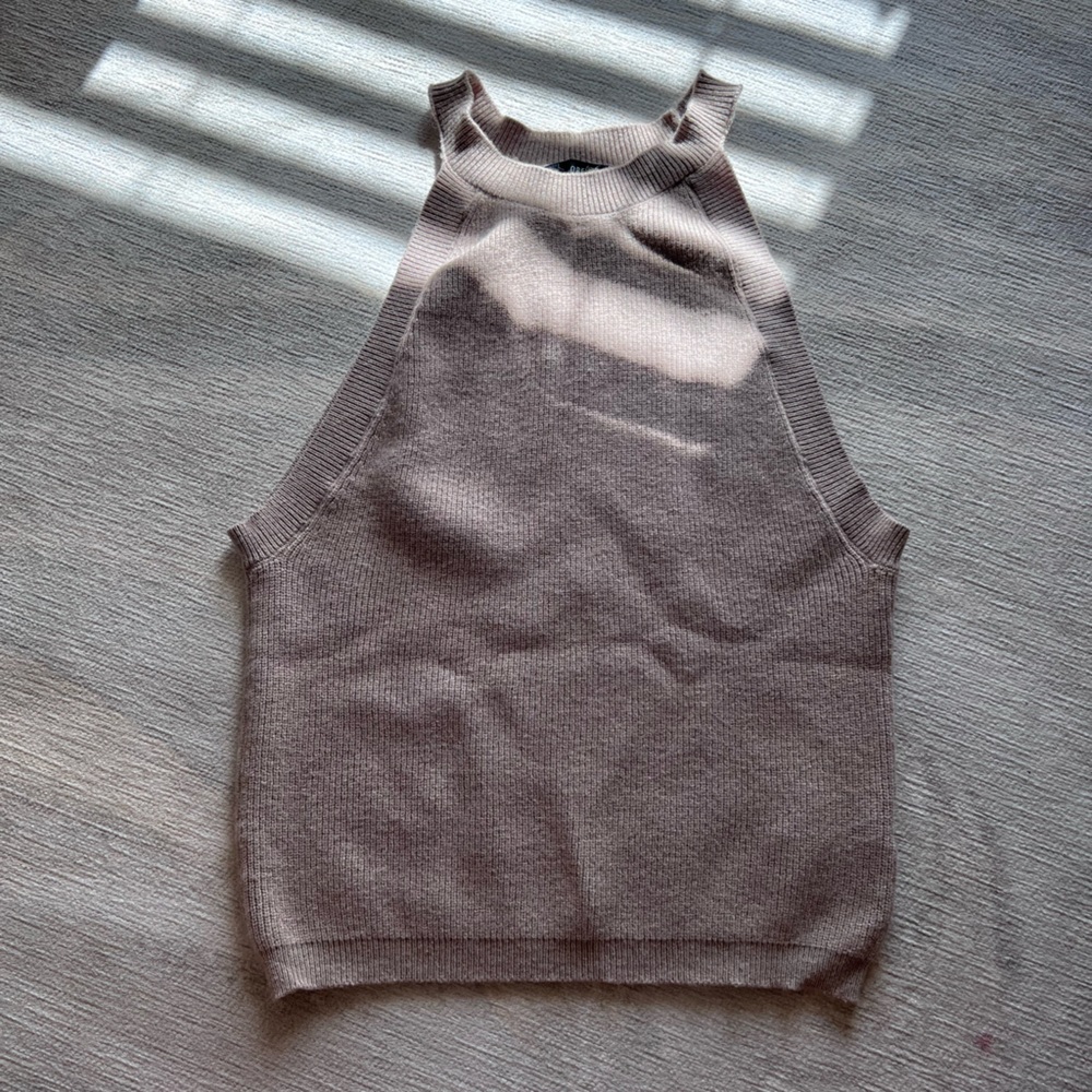 Knit Tan High Neck Tank Top